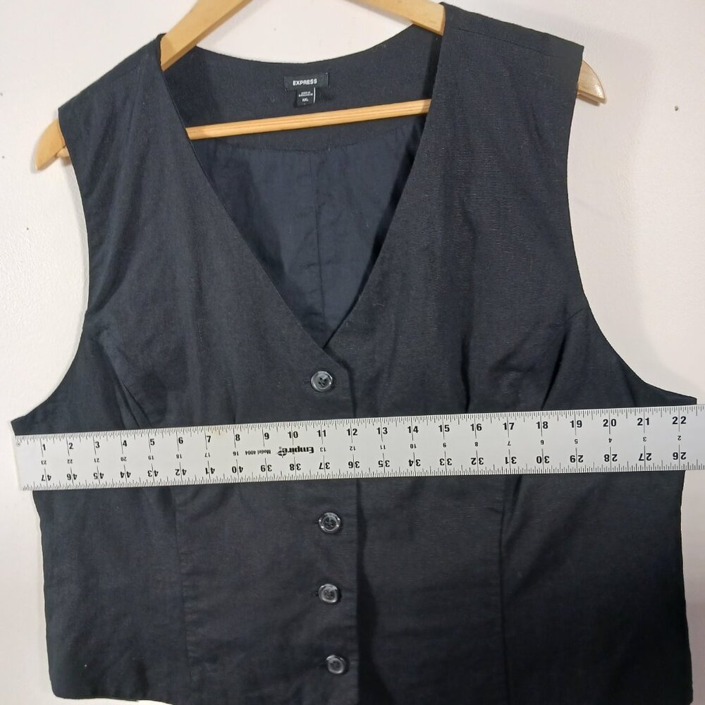 EXPRESS, 2X Black Linen Blend Button Up Vest, Classic Fit, Minimalist, Versatile - Picture 10 of 14